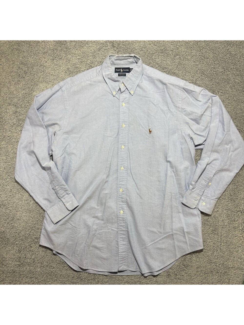 RALPH LAUREN POLO ButtonDown Men’s MED 17-36 Light Blue Cotton Logo Dress Shirt